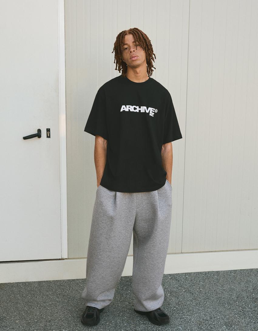 T-shirt met print en korte mouw-Zwart