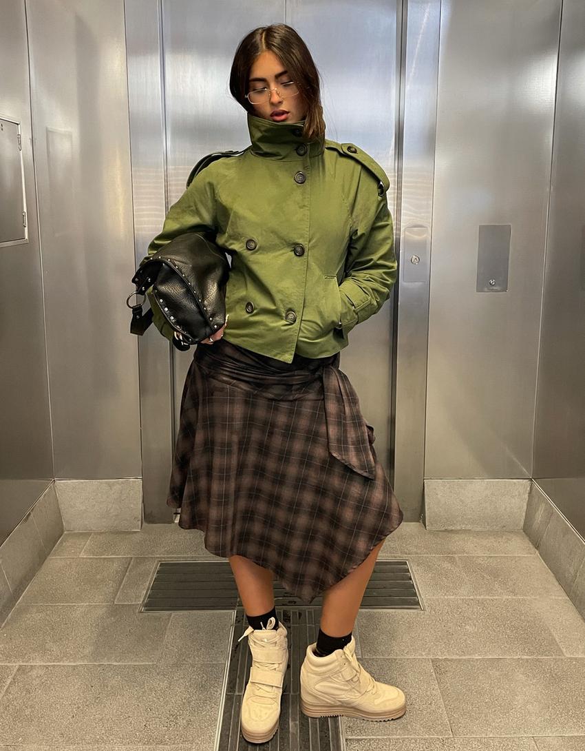 Jupe midi à nouer imprimée-Marron