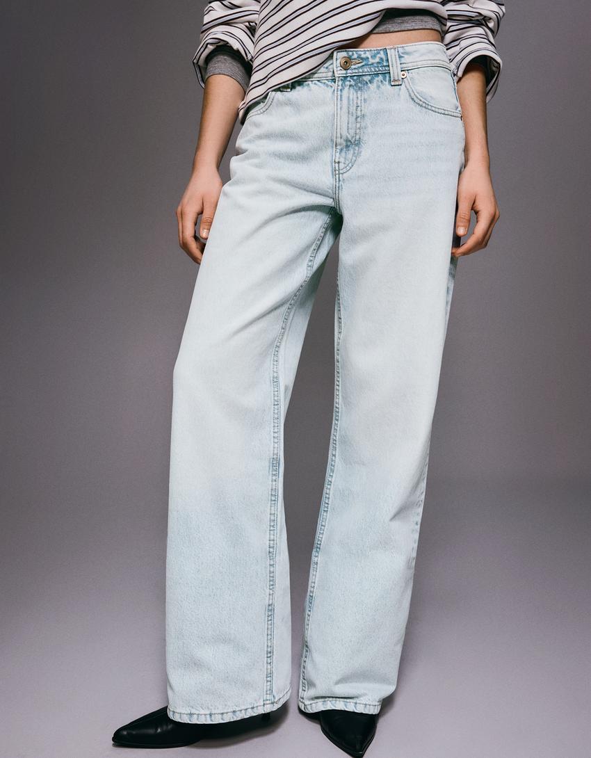 Baggy fit orta bel jean-Açık mavi