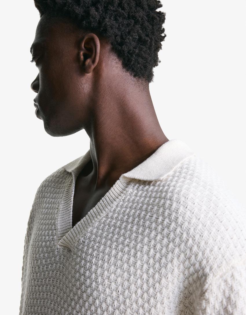 Rustic polo shirt-Cream