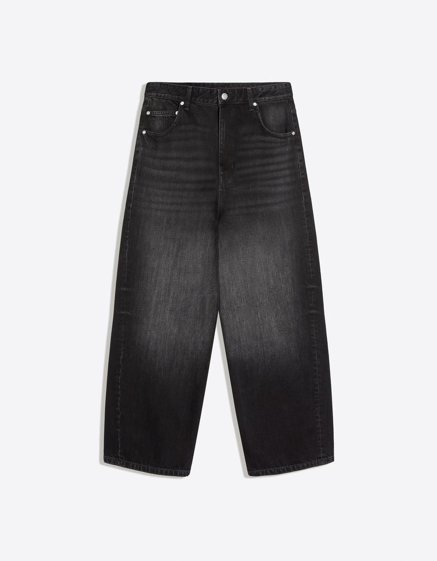 Embroidered neobarrel jeans-Black