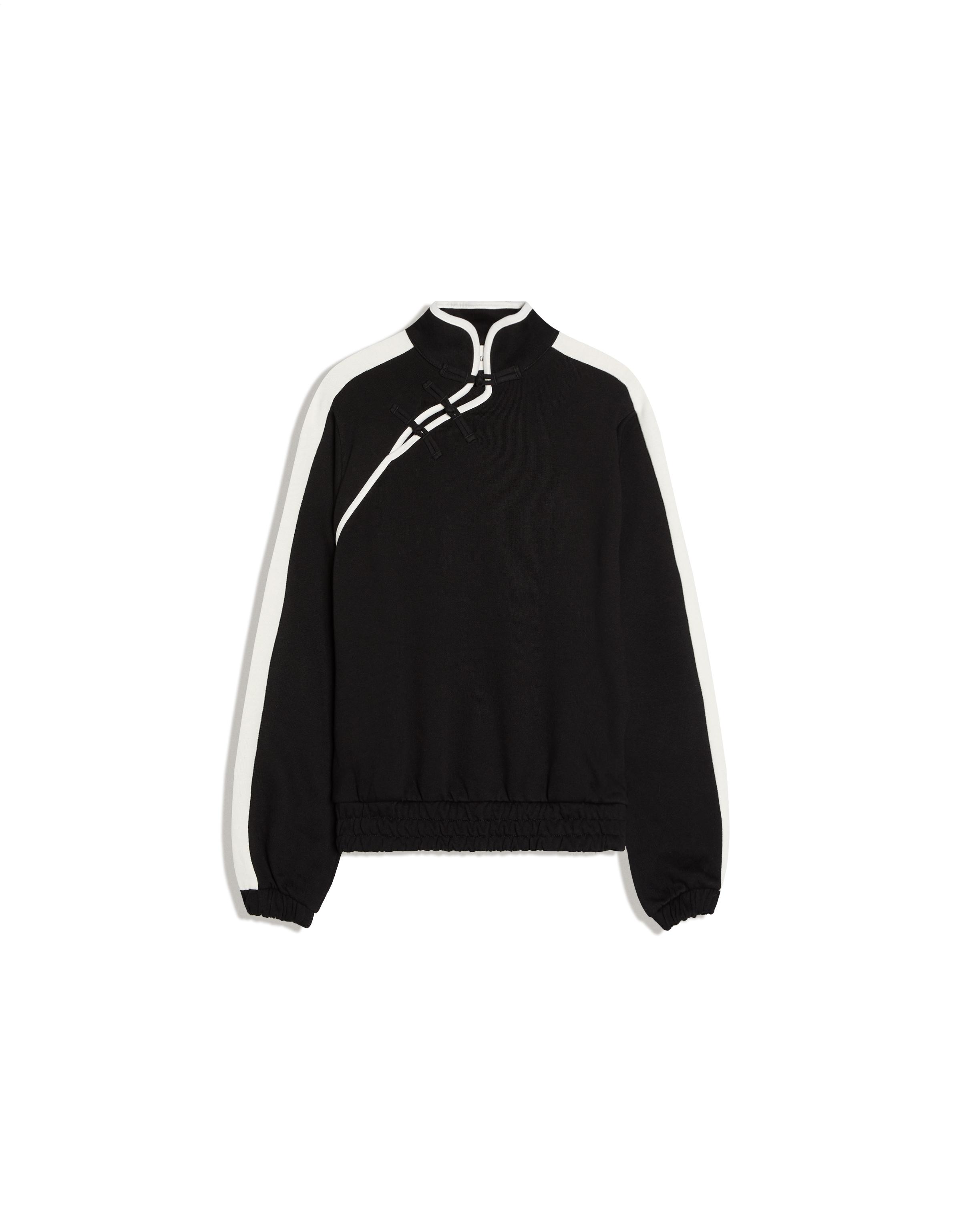 Long sleeve stand collar sweatshirt with clasps — Black