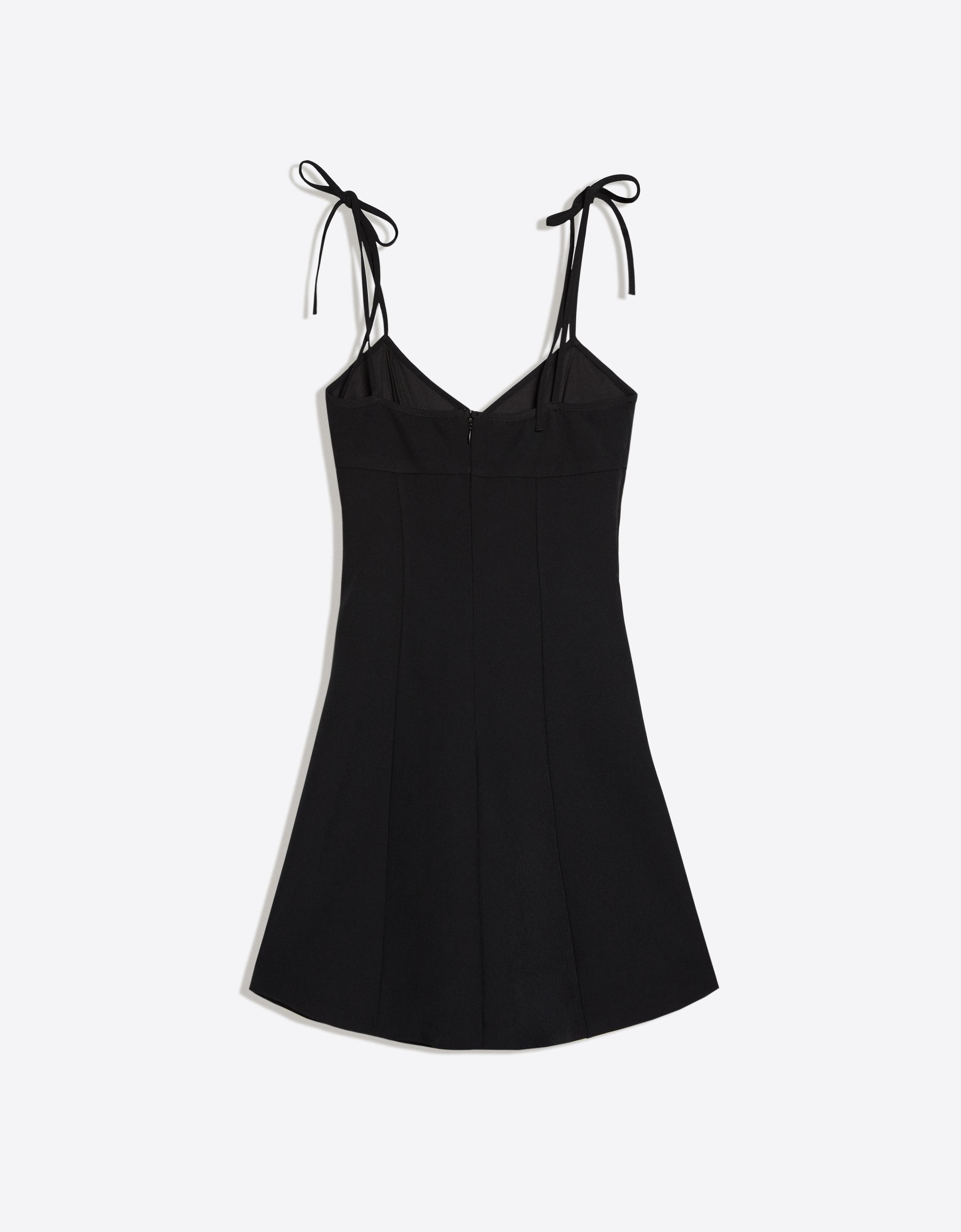 Mini dress with ribbon straps — Black