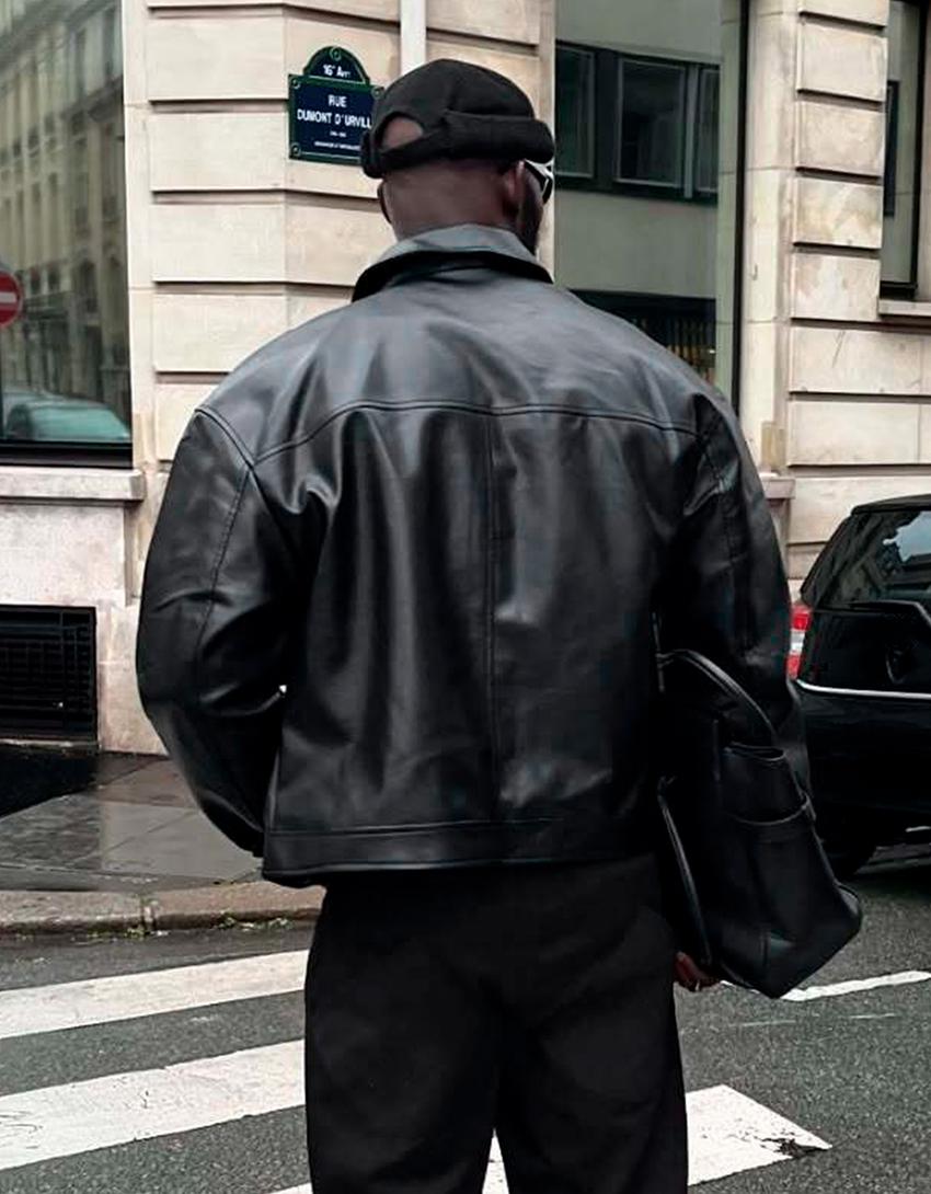 Veste boxy similicuir-Noir