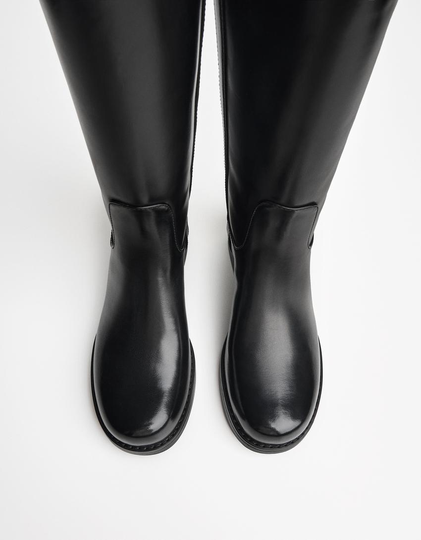 Bottes plates à tige haute-Noir-1