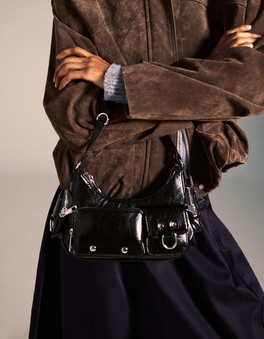 Multi-pocket shoulder bag-Black