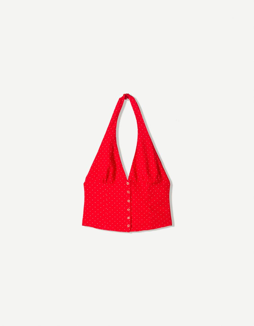Printed halter top-Red-3