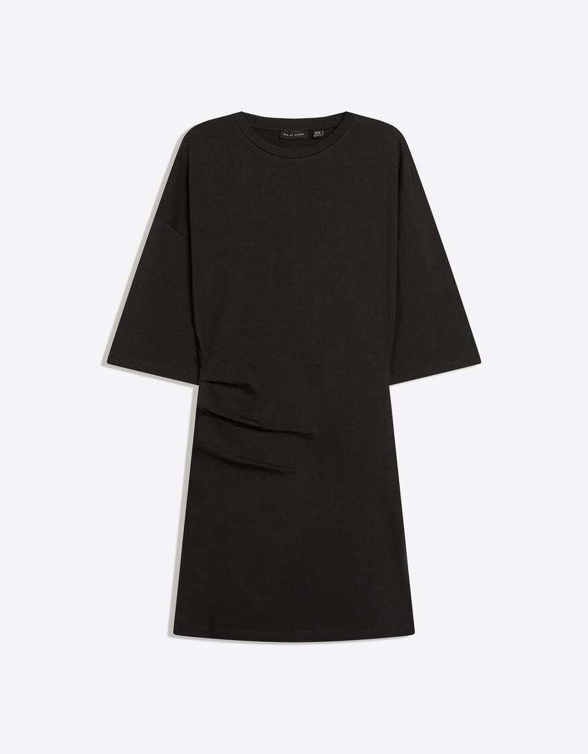 Shirred mini dress-Black