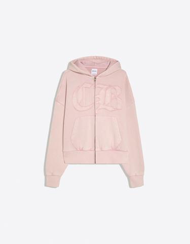 Washed zip-up sweatshirt with hood — Pink 6