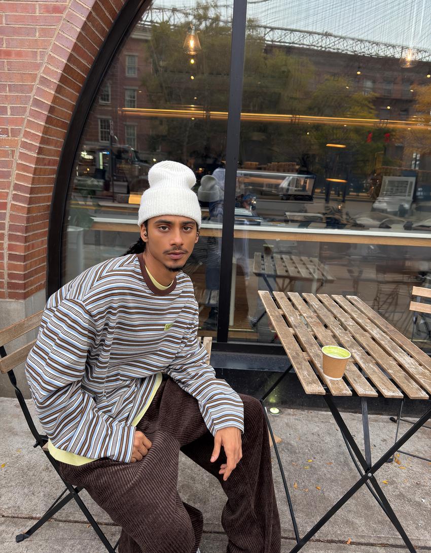 T-shirt à manches longues imprimé rétro-Bleu claire