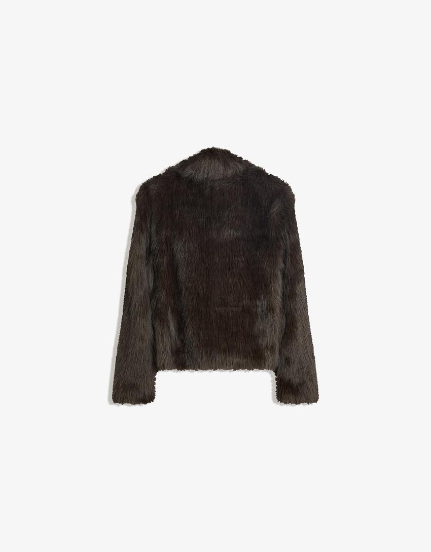 Blouson fausse fourrure-Marron
