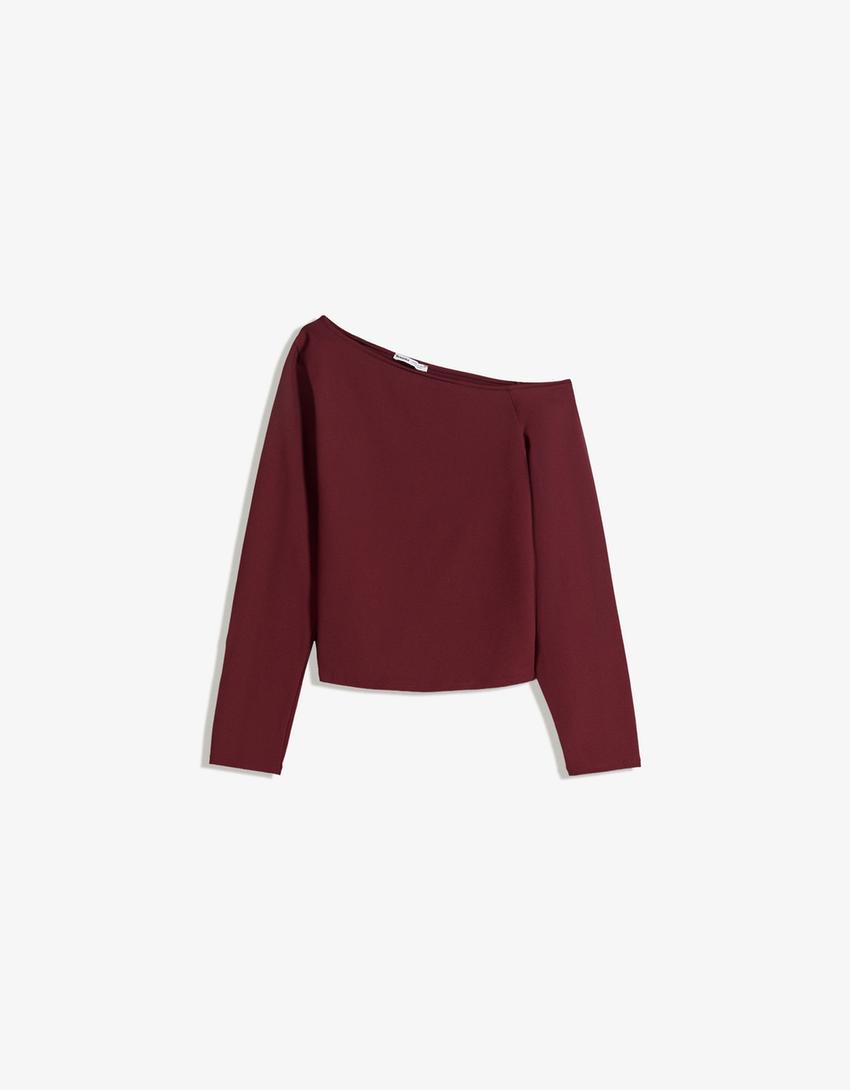 Langarmshirt mit asymmetrischem Kragen-Bordeaux