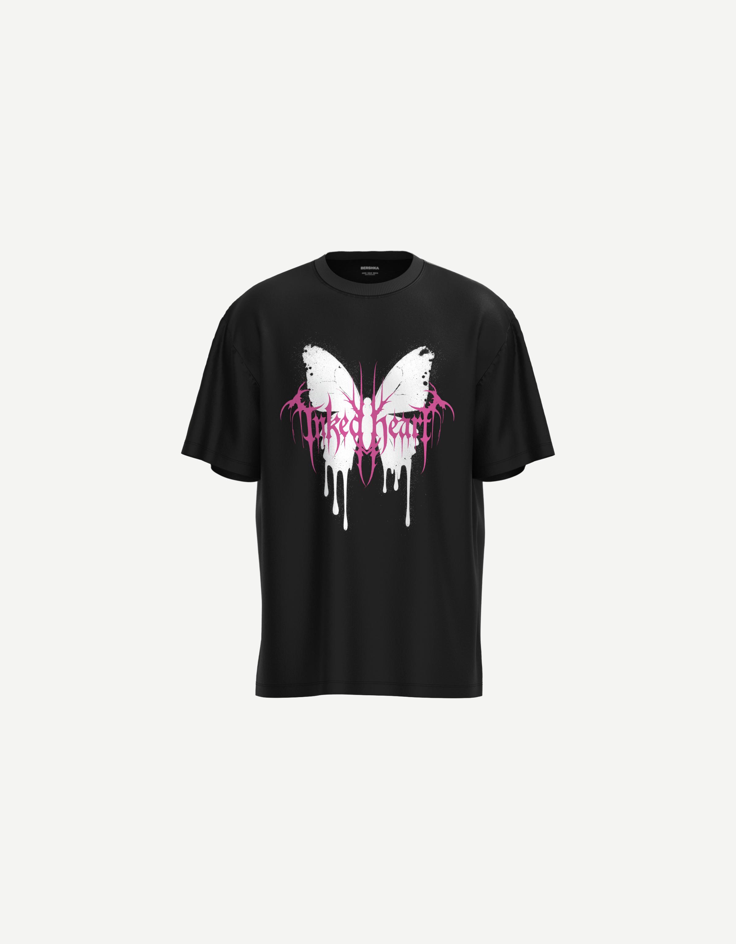 Bershka T-Shirt Mit Print Herren Xxs Schwarz