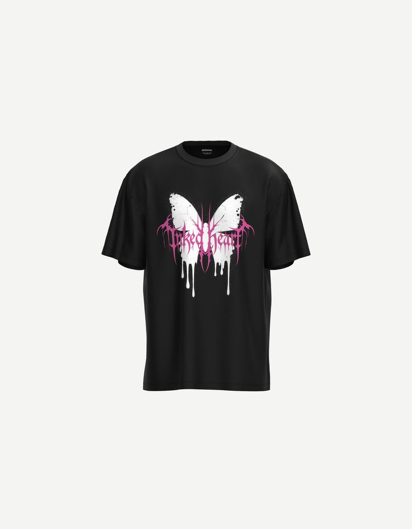 Short sleeve T-shirt with print-Black-2