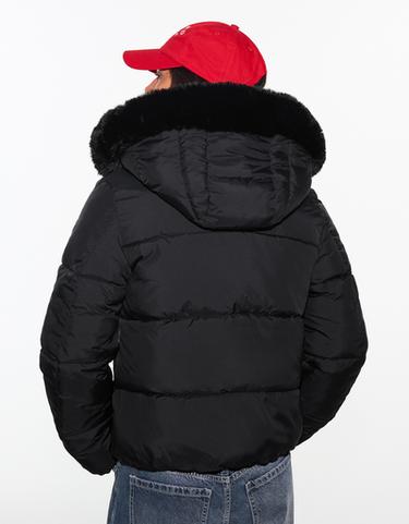 Puffer jacket with faux fur hood — Black 2