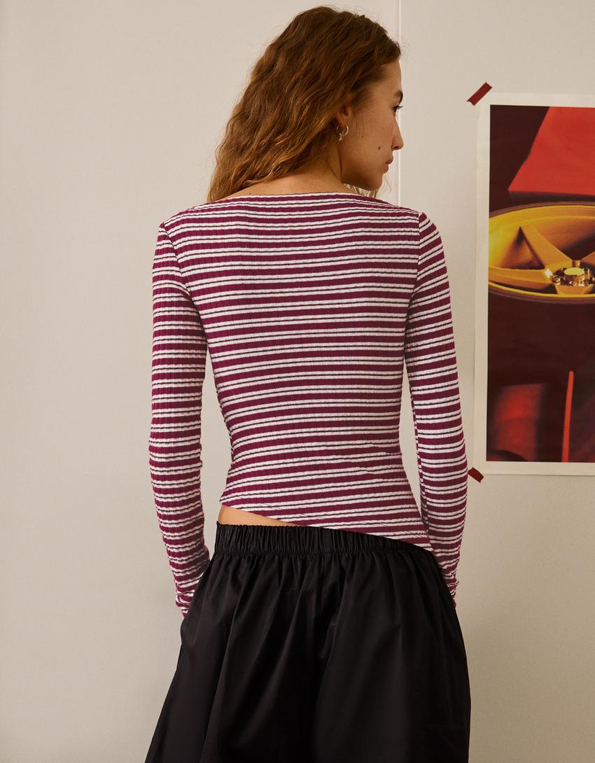 Асиметрична блуза с дълъг ръкав-Бордо