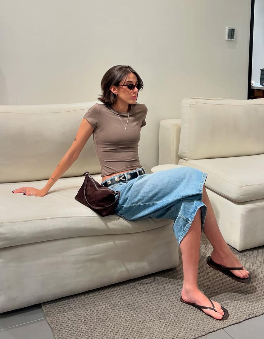 Bolso mini efecto antelina-Marrón