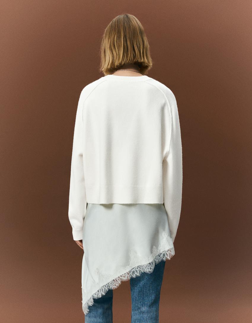 Pleteni džemper sa šavovima-Krem