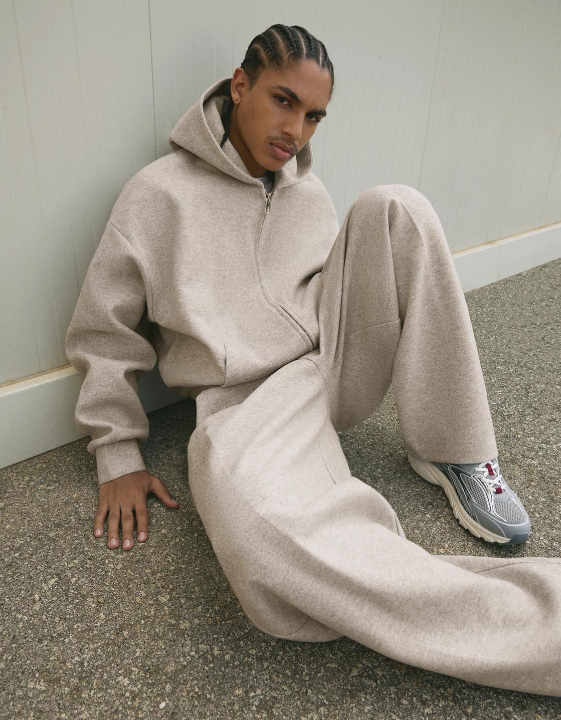 Felt texture zip-up hoodie