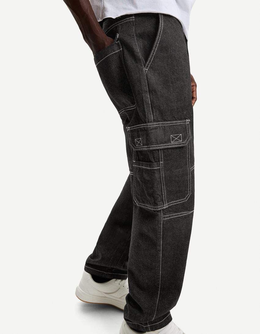 Jeans baggy cargo-Negro-1