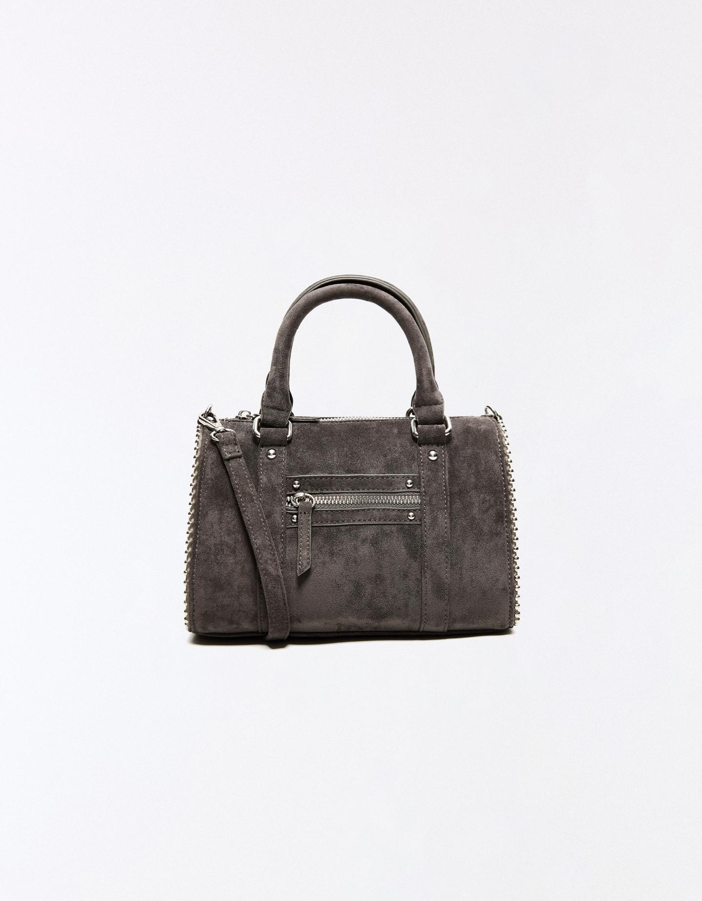 Bershka torba typu bowling ze sztucznego zamszu szary