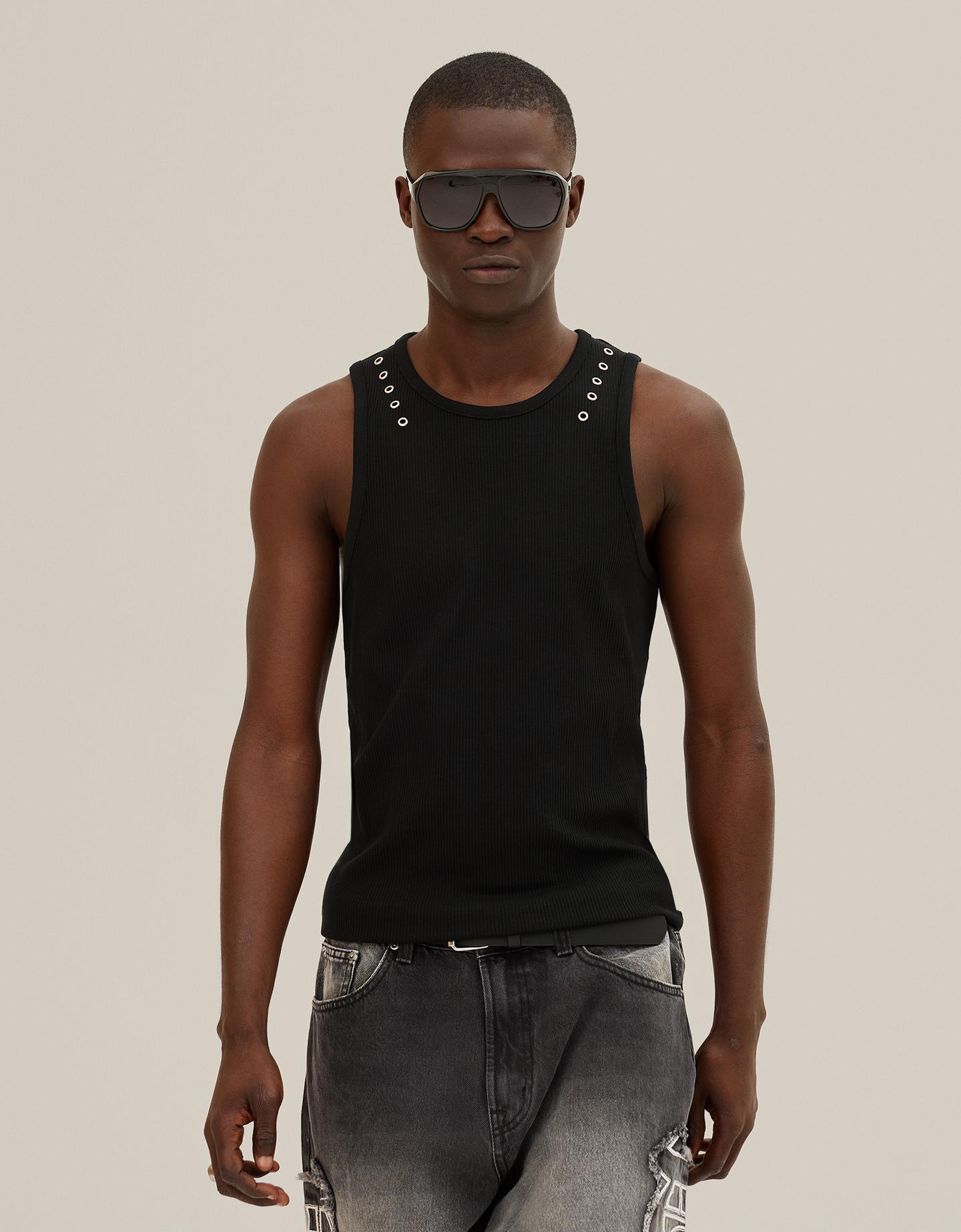 Bershka Camiseta Tirantes Eyelets Hombre Negro