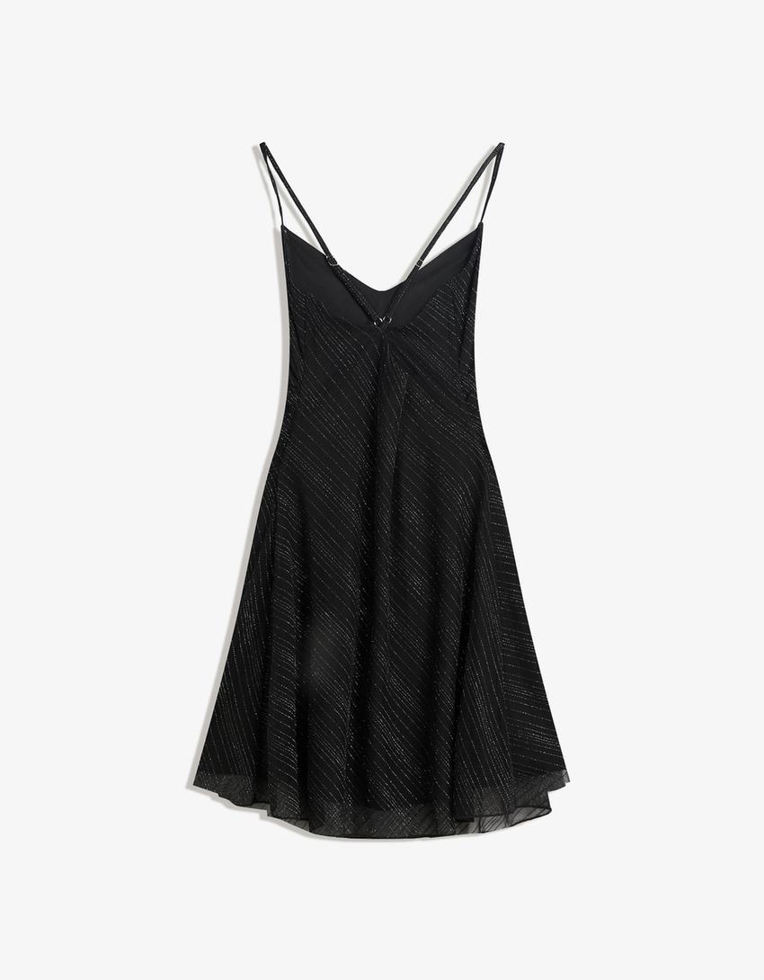Tulle mini dress with rhinestones-Black