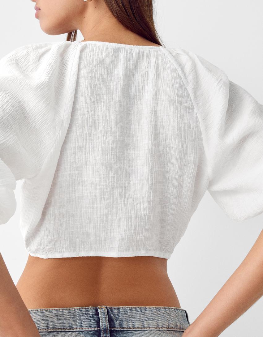 Textured shirt with knot-White-5