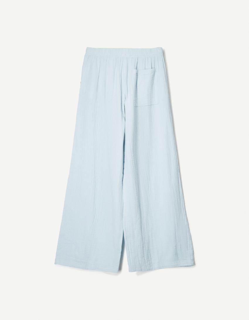Wide-leg rustic trousers-Light blue-4