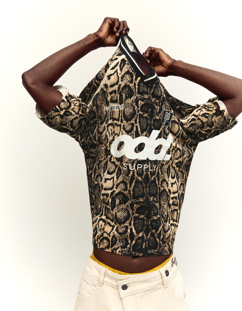Short sleeve sport print T-shirt-Brown