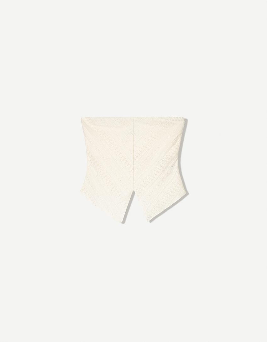 Rustik straplez bluz-Krem-3