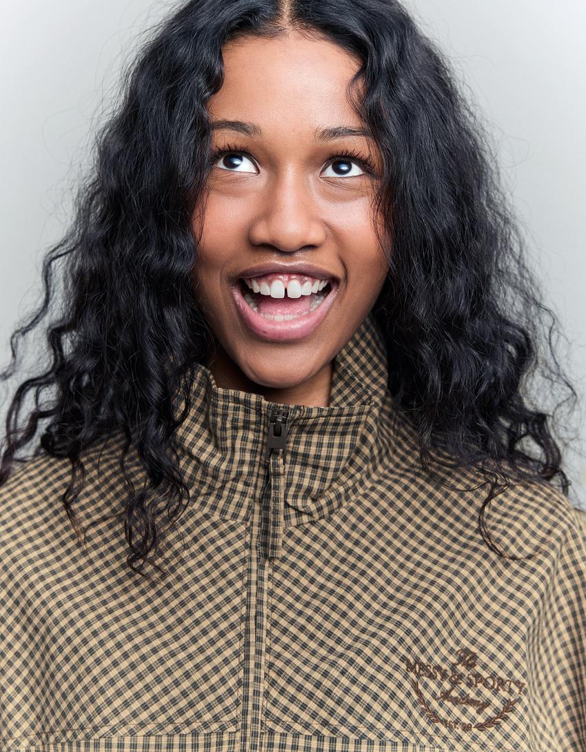 Check print jacket-Camel