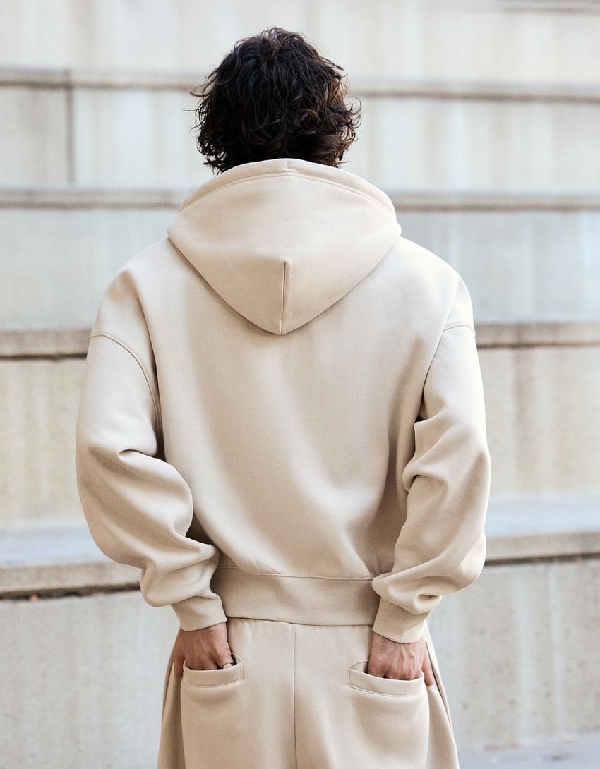 Fermuarlı kapüşonlu sweatshirt-Taş rengi