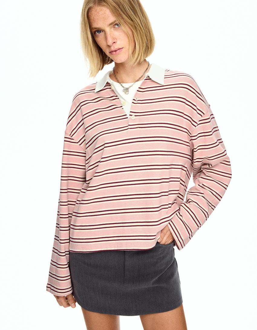 Langarm-Shirt mit Polo-Kragen-Rosa
