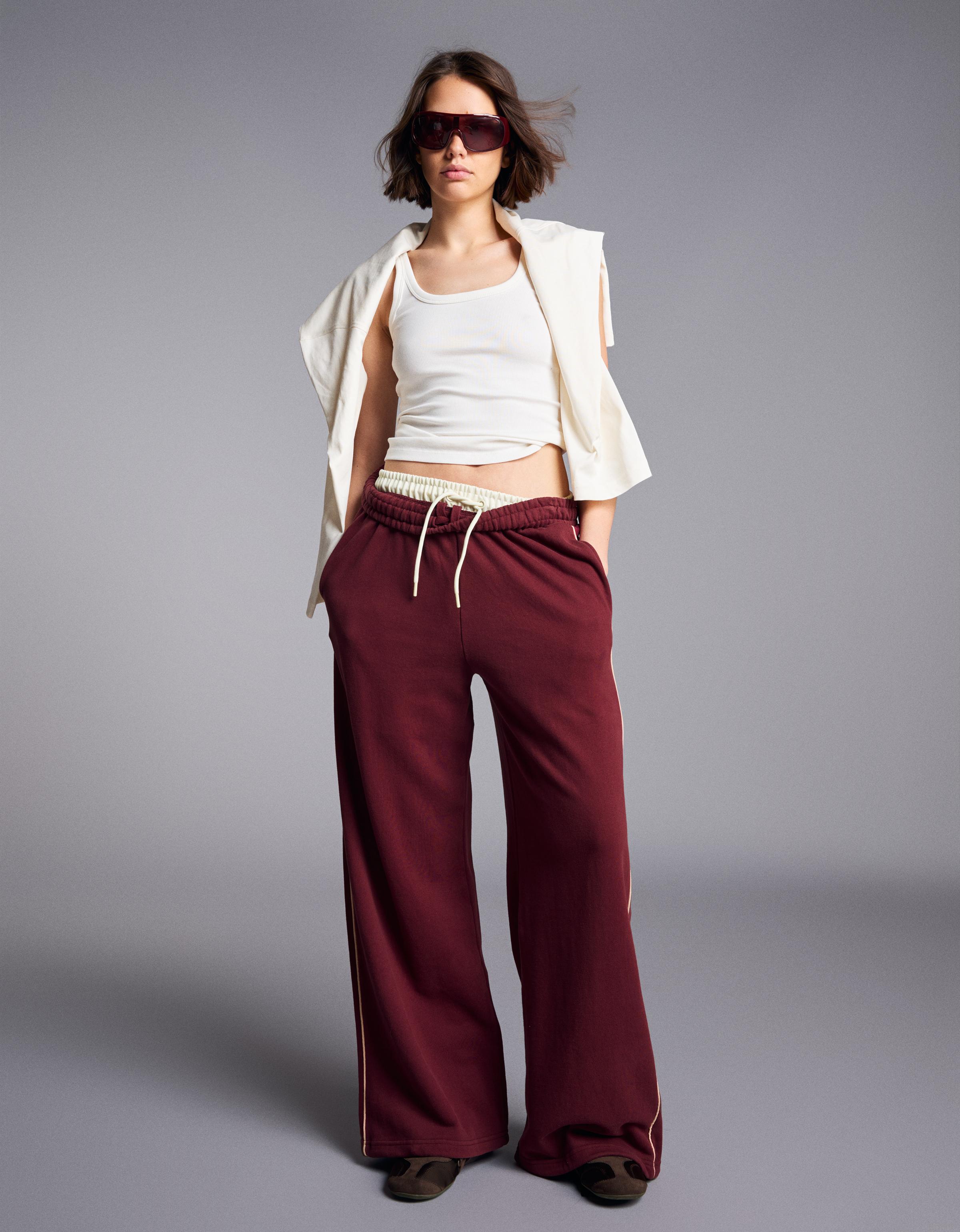 Bershka Pantalón Felpa Jogger Mujer Granate
