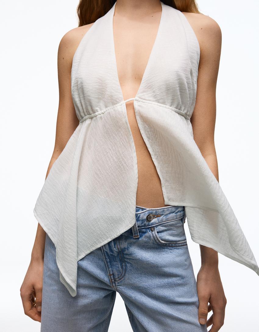 Tied halter top-Off white