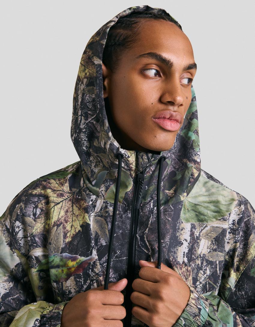 Printed technical jacket-Khaki