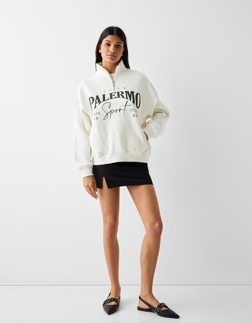 سويت شيرت بطبعة وسحاب-أبيض مطفي-3