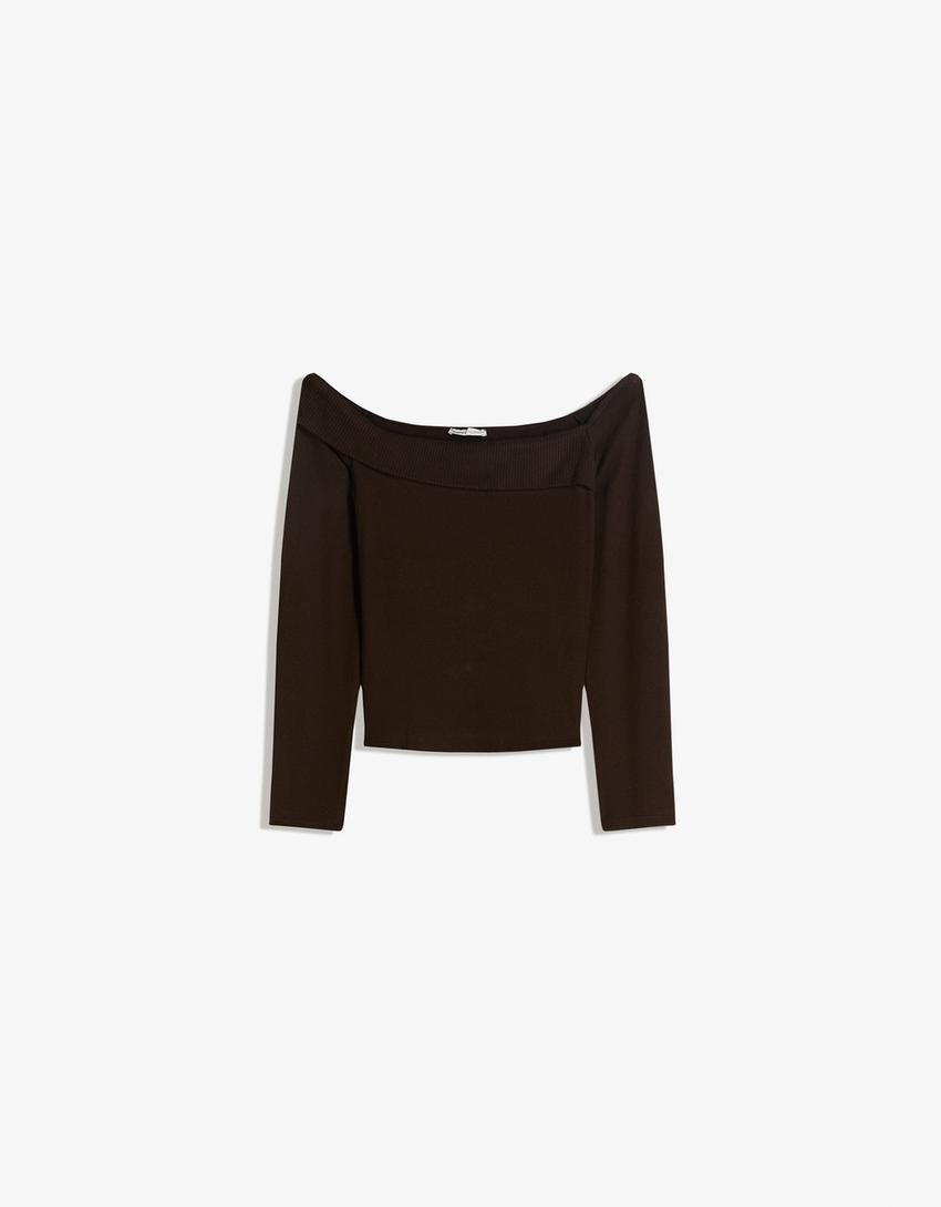 Sweter z asymetrycznej dzianiny soft-Brązowy