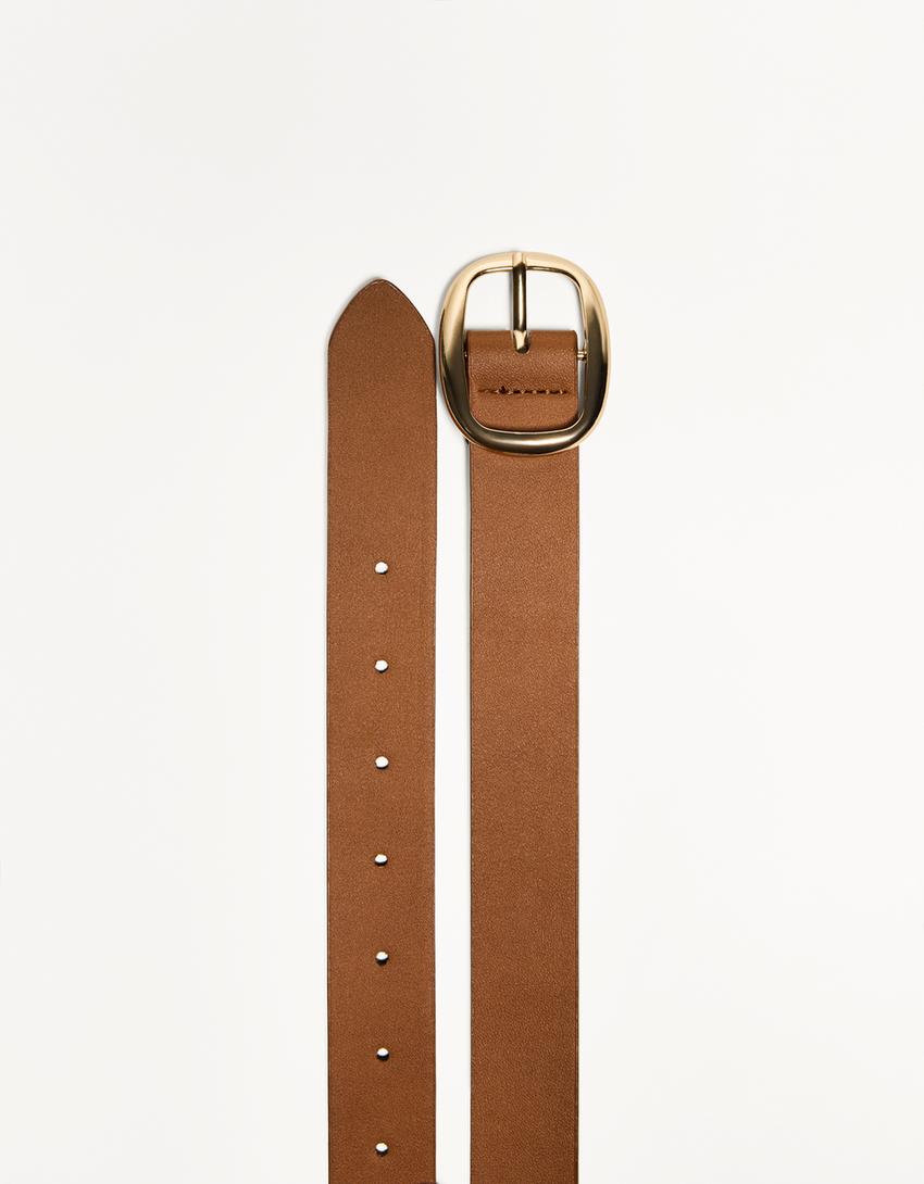 Thin faux leather belt-Camel-1