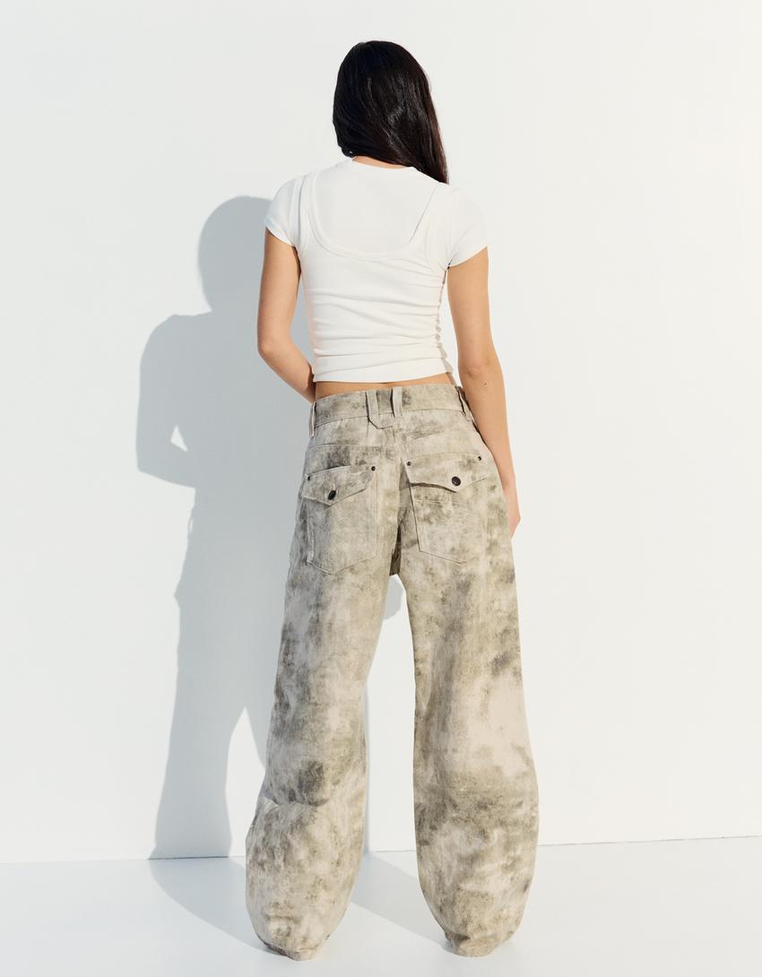 Super baggy print trousers-Green