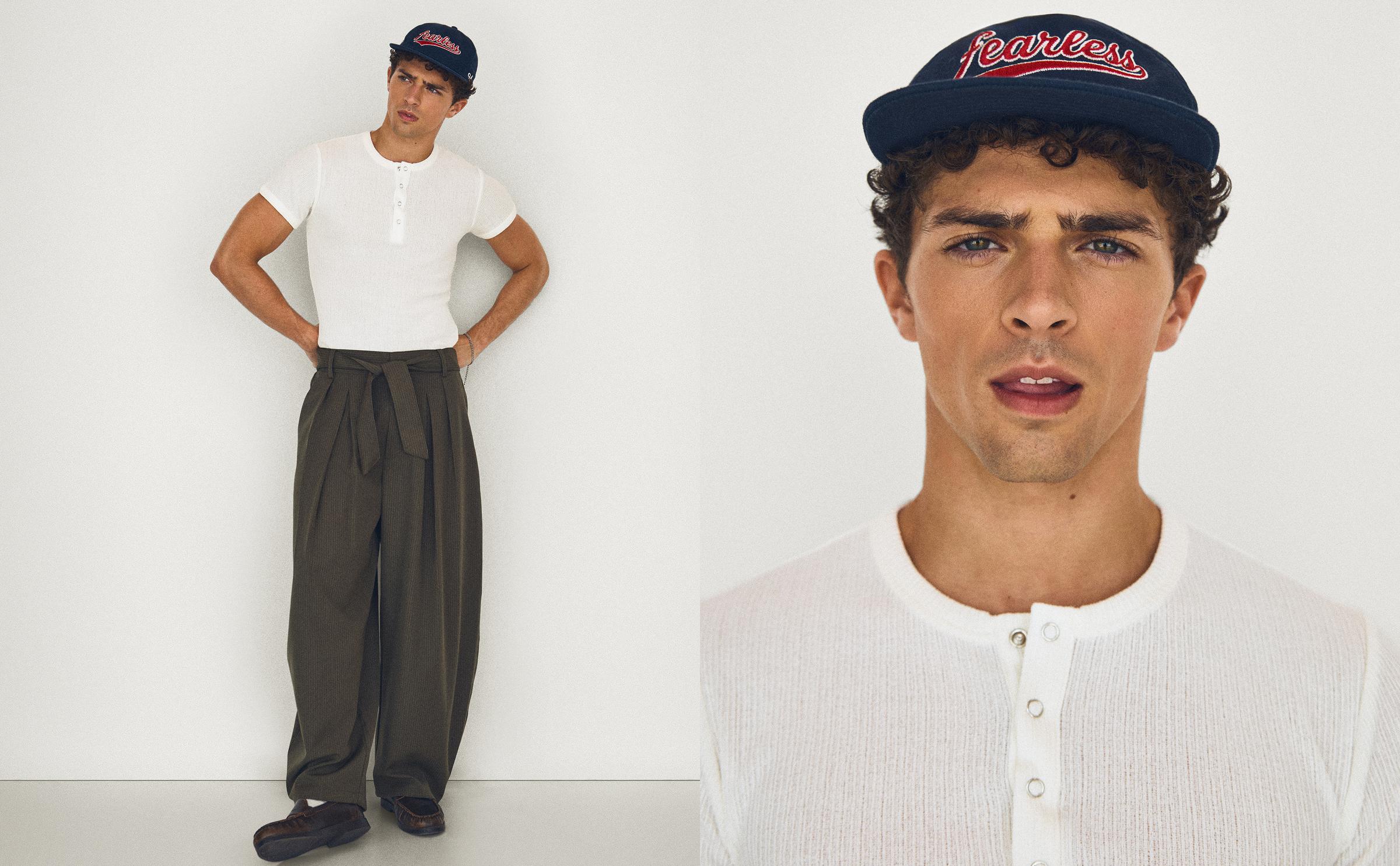 Textured henley T-shirt — White