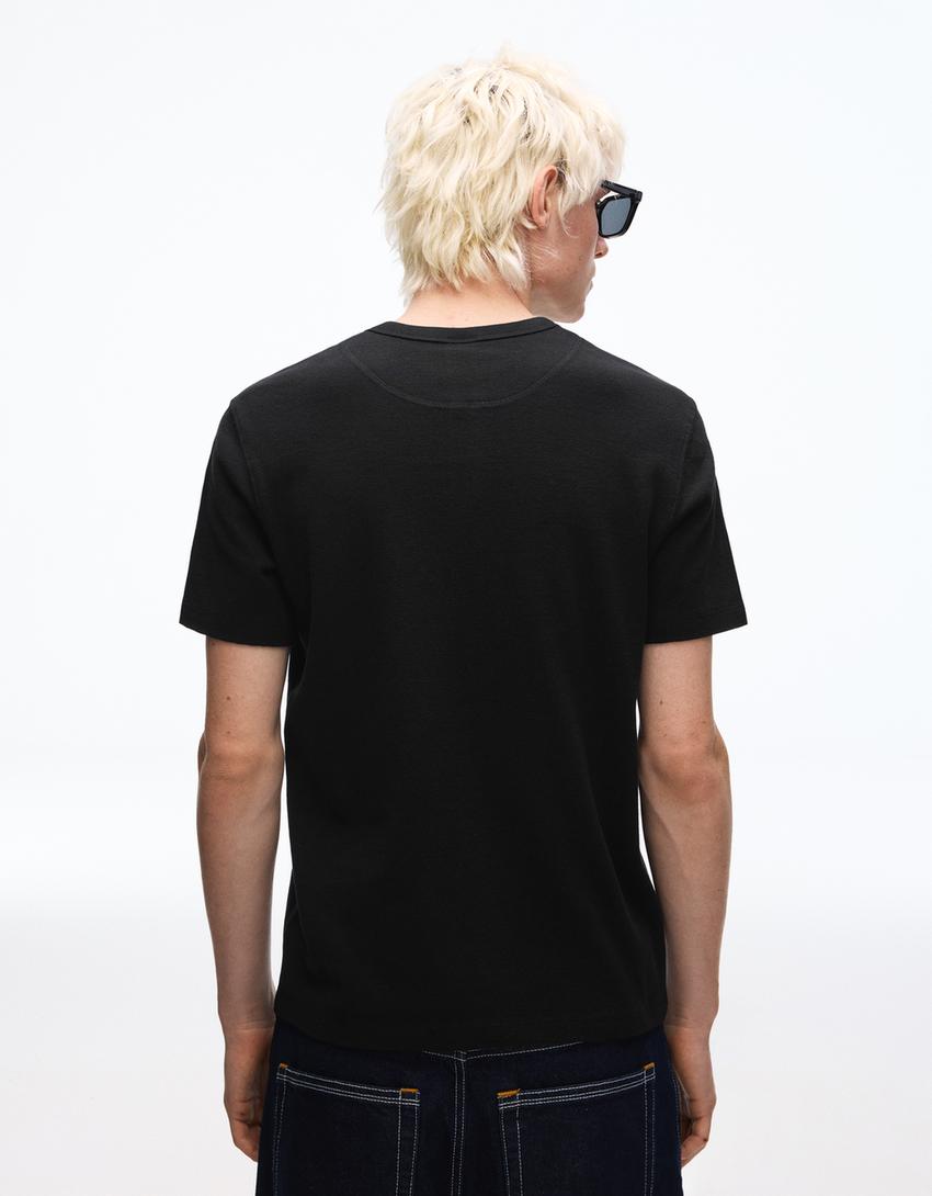 T-shirt manches courtes gaufré-Noir