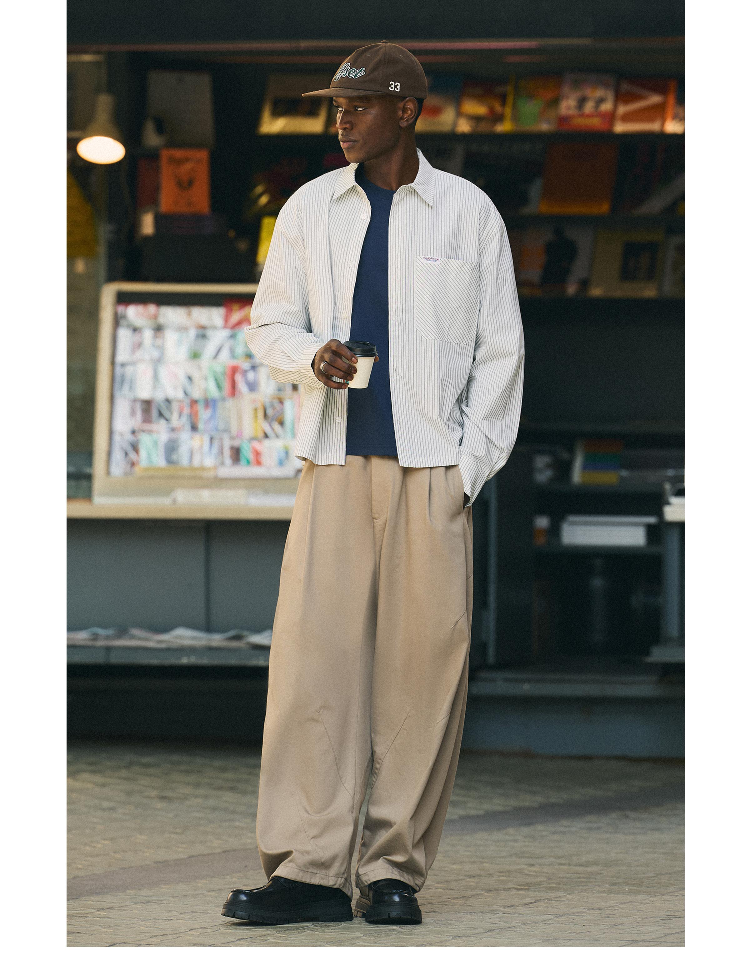 Long-sleeved striped shirt — White