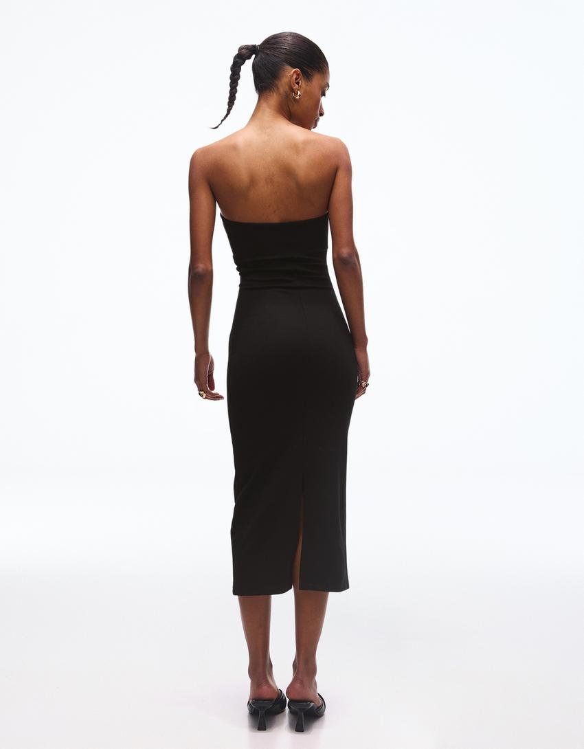 Bandeau knit midi dress-Black