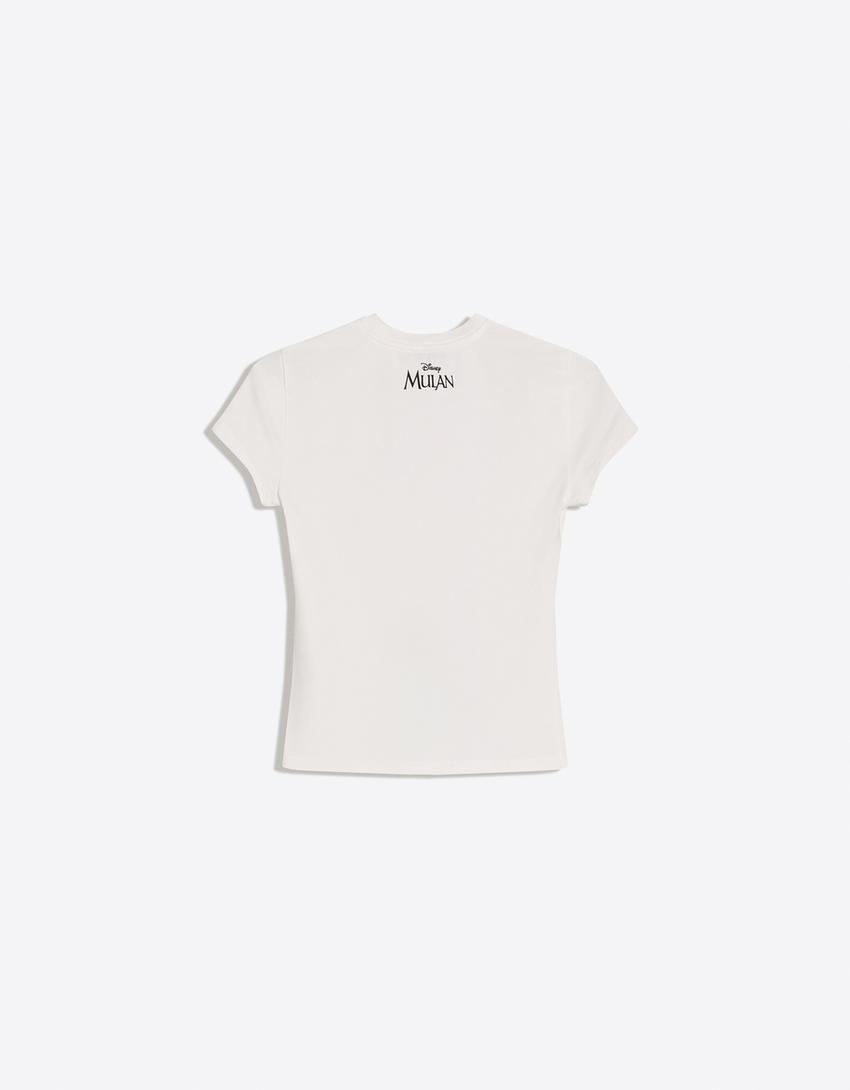 Kaus Mulan lengan pendek bergambar-Putih semu