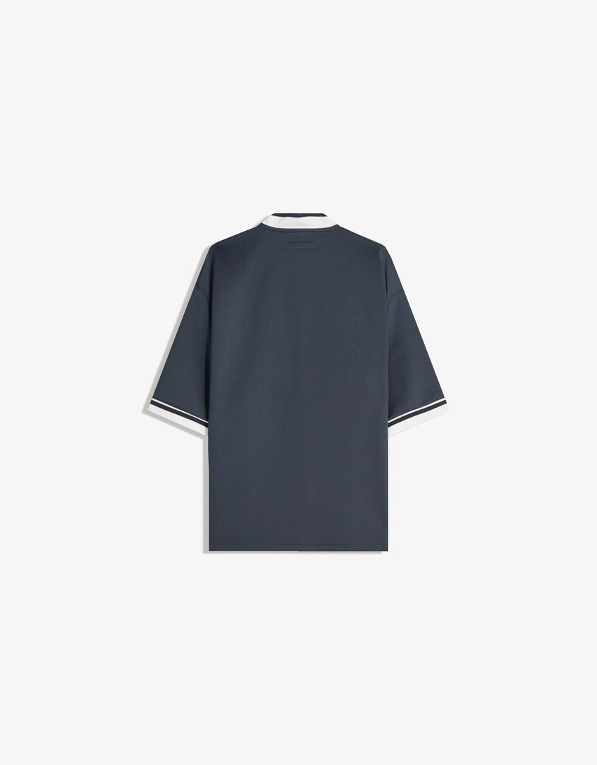 Chemise à manches courtes à broderies-Marine