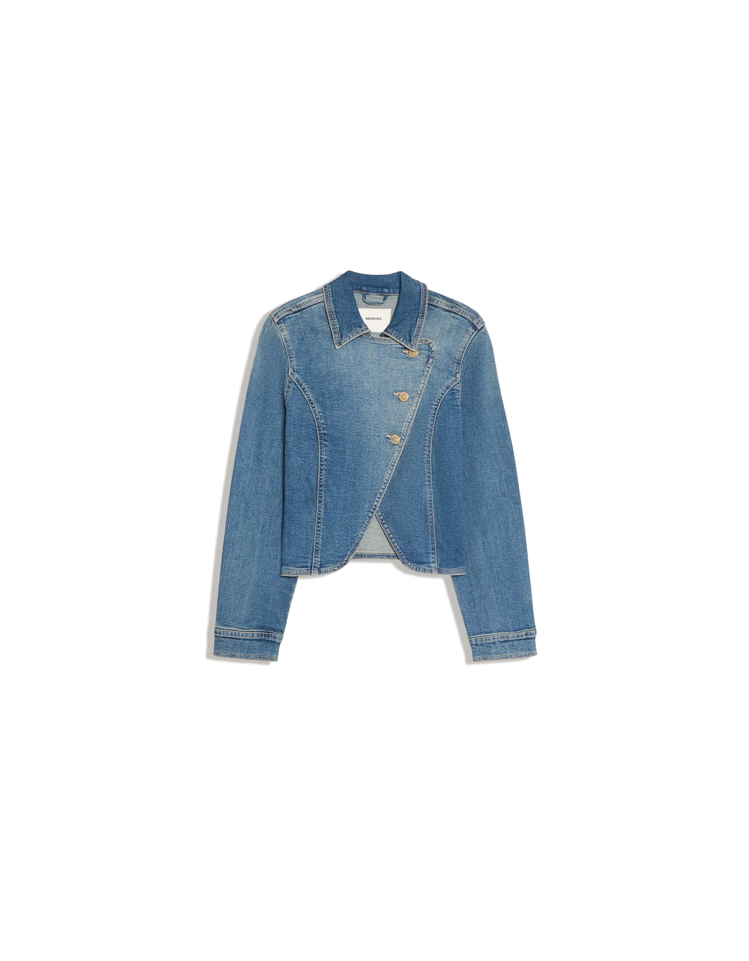 Asymmetric fitted denim jacket — Blue