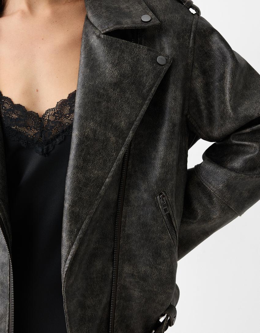 Distressed biker jacket-Grey-6