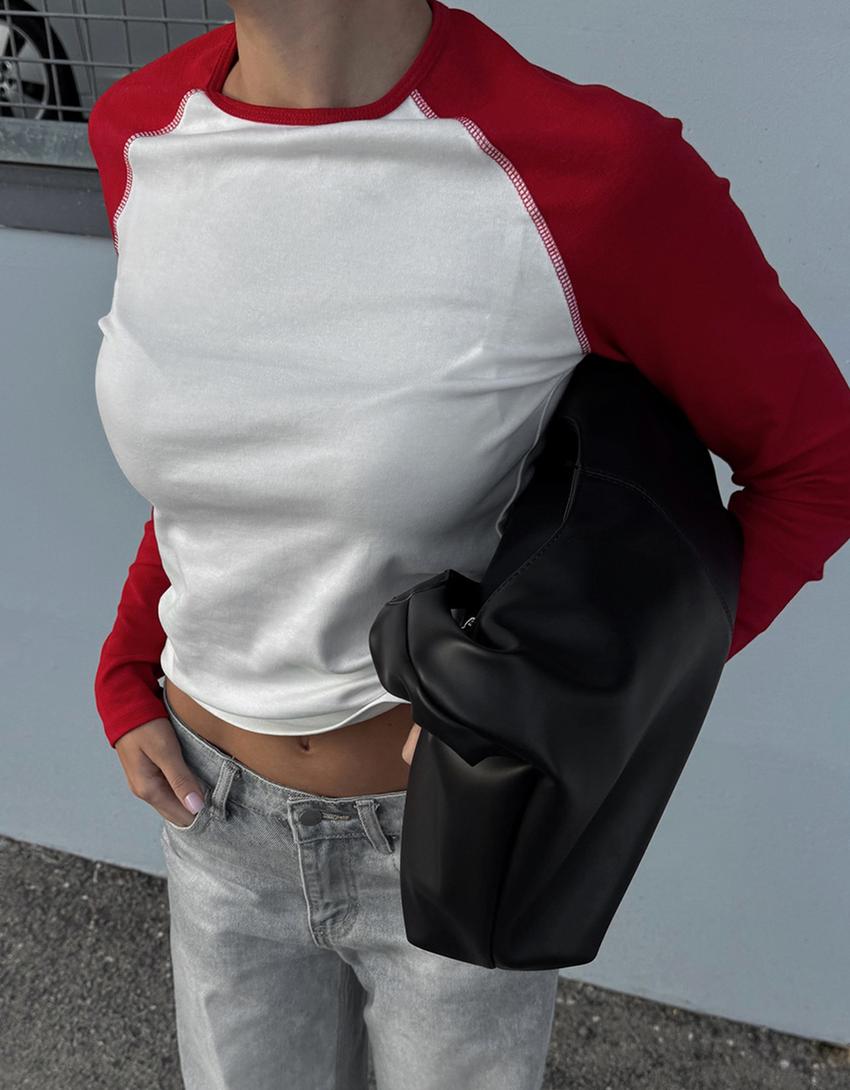 Camiseta manga larga ranglan-Rojo